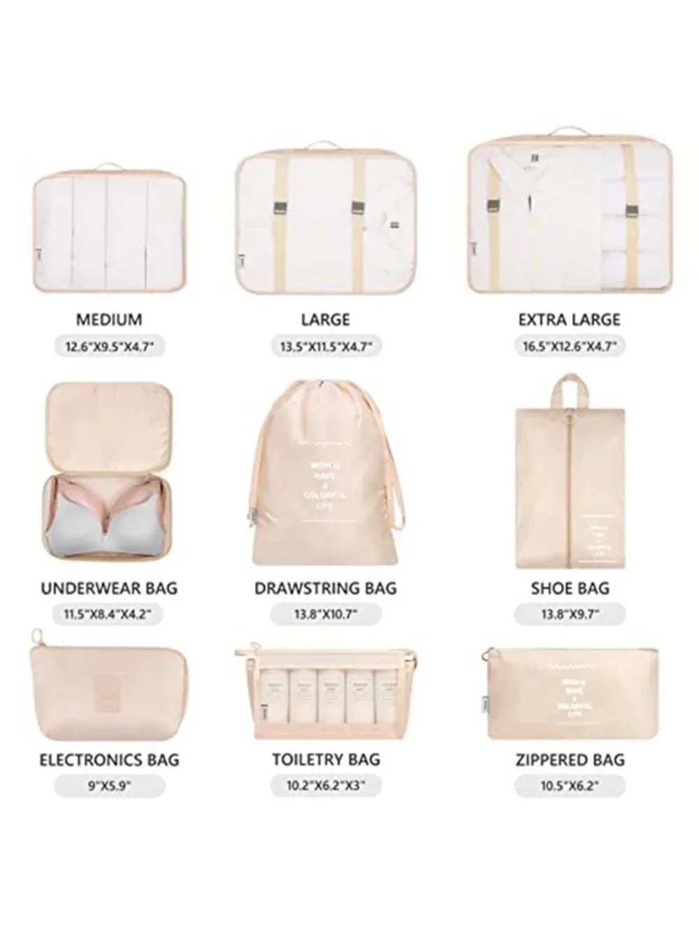 Travel Packing Cubes Set Luggage Organizer Bags Toiletry Shoe Laundry 10 Piece